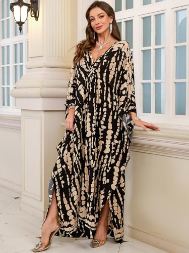 Image of KEYLORTING Plus Size Kaftan Dress Women, African Moo Moo Print Caftan, Batwing Dress, Beach Cover Up for Party and Loungewear