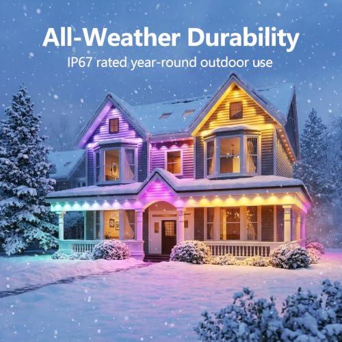 Image of Permanent Outdoor Lights 100ft - Smart Rgb Underglow Lights for House | Wifi Connection, 72 Scene Modes, Music Capture, Voice Control String Lights Under Eave for Party, Halloween, Christmas