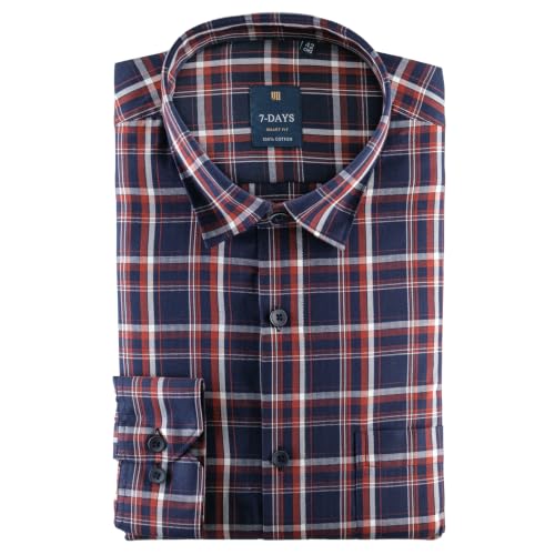 Image of 7-DAYS Men's Premium Check Shirt - 100% Cotton, Tailored Fit (Between Slim & Regular), Full Sleeve, with Pocket - Smart Office & Casual Look