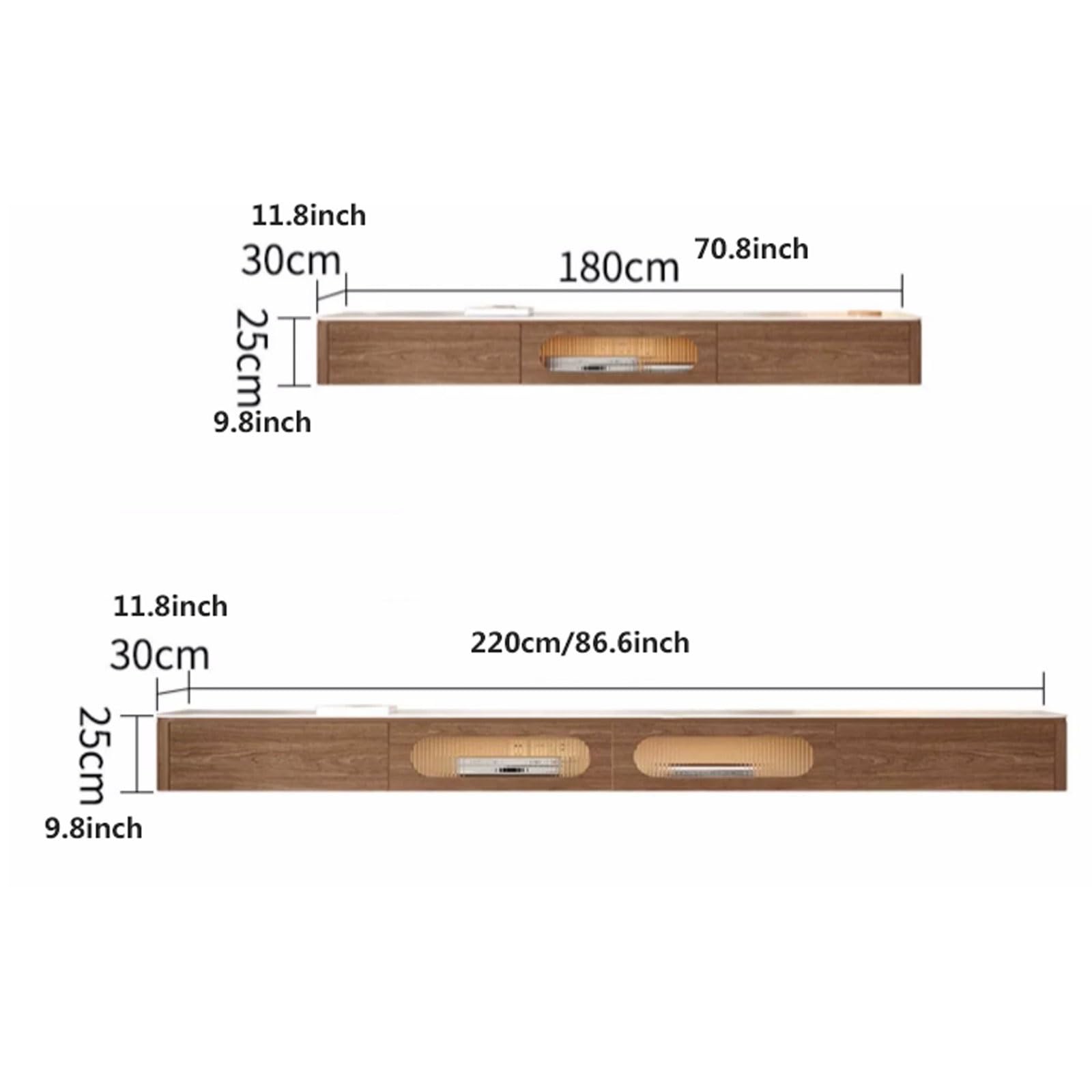 Wall Mounted TV Cabinet Modern Floating TV Stand, Wood Wall Mounted TV Cabinet with 2 Drawers & Slate Tabletop, Floating LED Entertainment Center Television Stands Floating TV Stand ( Size : 180*25*30