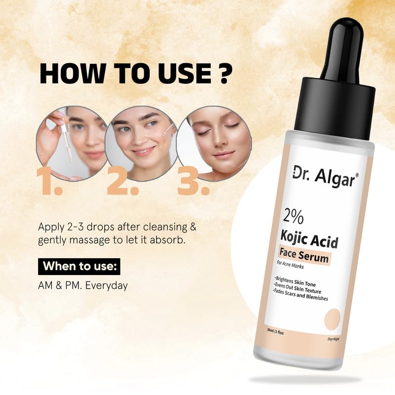 Image of Dr. Algar Kojic Acid Serum 2% for Hyperpigmentation & Uneven Skin Tone | Helps Reduce Dark Spots | Lightweight Formula for Men & Women