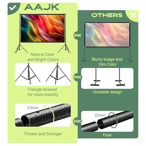 AAJK 120in Outdoor Projector Screen with Stand,Portable 16:9 4K HD Indoor Outdoor Projection Screen with Wrinkle-Free Design, Ideal for Home Theater and Backyard Cinema – Includes Carry Bag by AAJK - Image 2