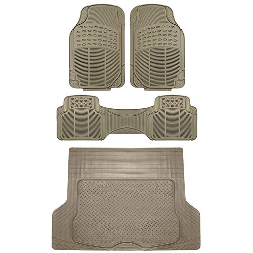 Image of FH Group Climaproof Trimmable Non-Slip Vinyl Floor Mats Full Set - Universal Fit for Cars Trucks and SUVs (Beige) F11306 + F16400