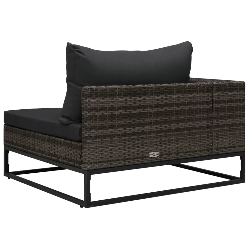 Set Divani da Giardino 5 pz con Cuscini in Polyrattan Grigio Composizione Angolare Resistente agli Agenti Atmosferici per Terrazzo Balcone Patio con Struttura in Acciaio e Lavabili 273x85x55 cm