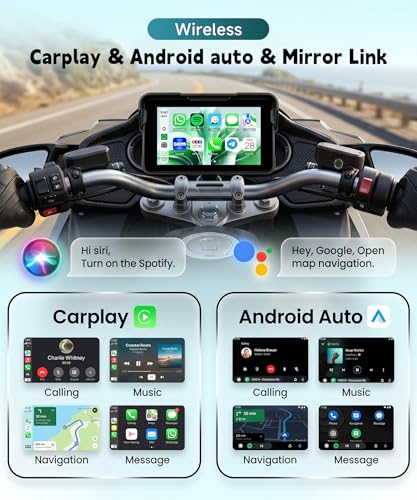 Image of Motorcycle Wirelsss Carplay Android Auto Screen, 5 inch Wireless CarPlay