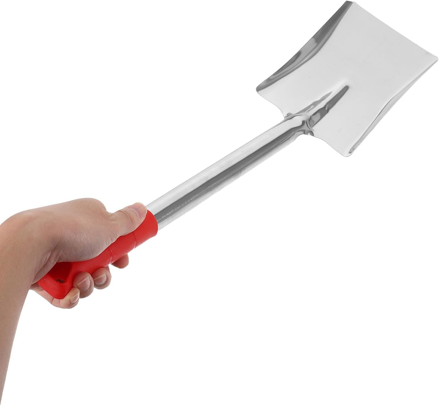 Mikinona Fireplace Ash Shovel and Coal Hand Scoop 53cm Stainless Steel with Red Rubber Handle Multi-Purpose Log Burner Tool for BBQ Grill and Garden Soil Digging