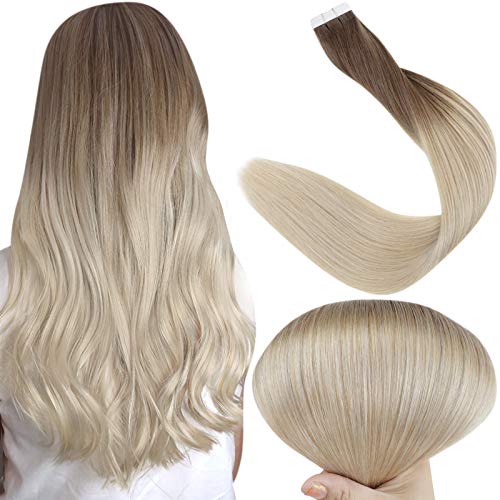 Fshine 14 Inch Ombre Tape in Hair Extensions Color 6B Fading To 613 Human Hair Seamless Tape Hair Extensions