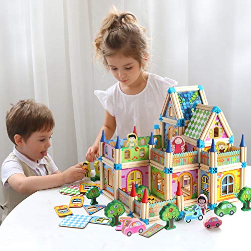 Wooden Building Blocks Set for Kids Toys, Construction Toy and Minifigures, Castle and Farm Building Set, Great Gift for Players Aged 3 and up, New 2020 (268 Pieces)