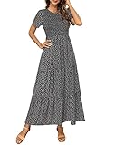 Maggeer 2024 Womens Summer Spring Short Sleeve Maxi Dress Casual Cute Smocked Boho Baby Shower Beach Wedding Guest Long Dresses for Women Black L