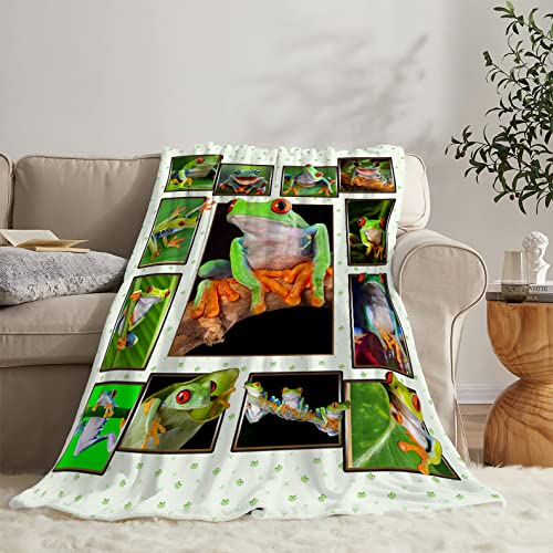 Green Frog Blanket Gifts For Kids Teens Adults Cute Nature Frog 3D Print Throw Blankets Super Soft Cozy Warm Plush Fleece Flannel Blanket For Couch Bed Sofa Chair Living Room Decor 40''X50'' #TOP2
