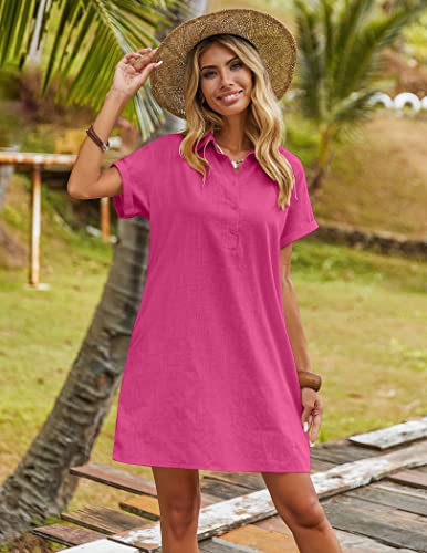 Image of Zeagoo Womens Cotton Shirt Dress Summer Casual Short Sleeve Button Down Beach Cover Up Shirts with Pockets