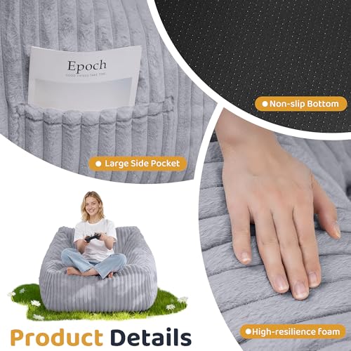 Image of HABUTWAY Bean Bag Chair, Giant Bean Bag Chairs for Adults and Kids, Bean Bag Sofa, Lazy Floor Sofa, Faux Fur Beanbag Chair with Armrests for Living Room Bedroom (Grey)