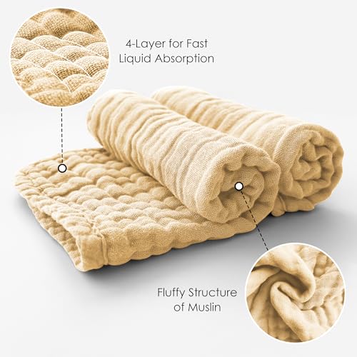 Image of MOON PARK Baby Washcloths, 12 Pack - 12x12 Inches, Small Burp Cloths and Baby Wipes - 100% Cotton Muslin Ultra Soft for Newborn, Infant and Toddlers - Brown