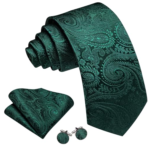 Image of YOHOWA Mens Ties Set Wedding Paisley Neckties with Handkerchief Cufflinks Formal Business
