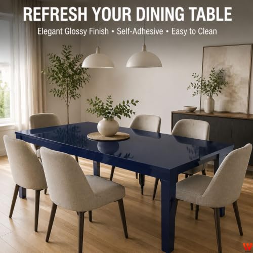 Image of WISDOM Navy Blue Glossy Self Adhesive Wallpaper Peel & Stick Vinyl Contact Paper for Kitchen Cabinets, Furniture, Wardrobe, Tables, Drawers & Home Decor (20X72 in)