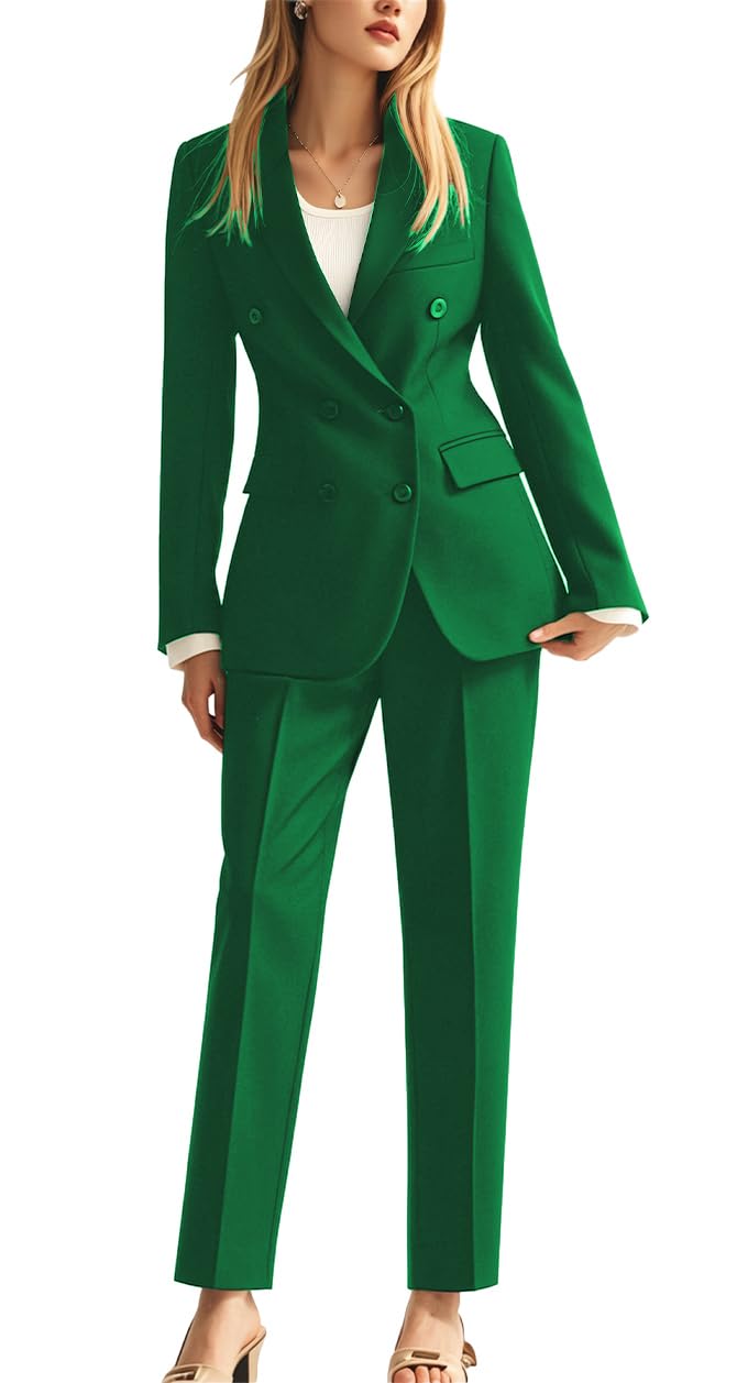 Double Breasted Womens Suit Two Piece Blazer Pants Outfits Slim Fit Business Suit Set Work Office Outfit