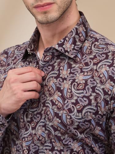 Image of Park Avenue Men's Print Pattern Slim Fit Cotton Blend Full Sleeve Semi Cut Away Collar Formal Shirt