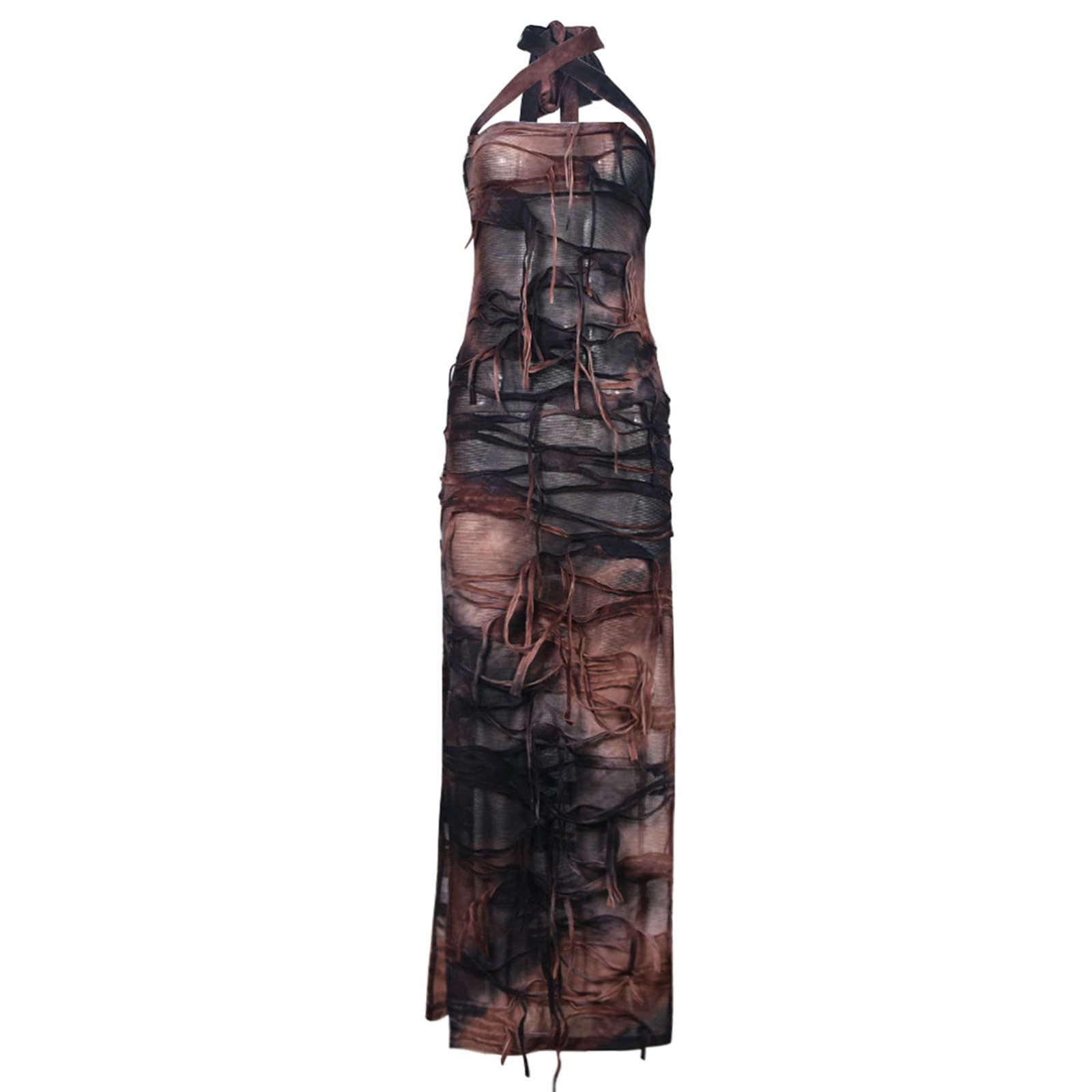 Novaorily Women Sexy Tie Dye Fringe Bodycon Dress Y2K Sleeveless Split Evening Cocktail Formal Gowns for Party Club Night