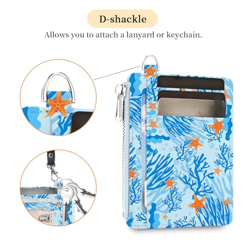 Image of Hancynir Ocean Sea Starfish Slim Wallet Women Credit Card Holder RFID Small | Zipper Pocket Wallet, Thin Travel Coin Purse, Ladies Women Gifts, Minimalist Card Case, 6 Card Slots, ID Window, PU Leather
