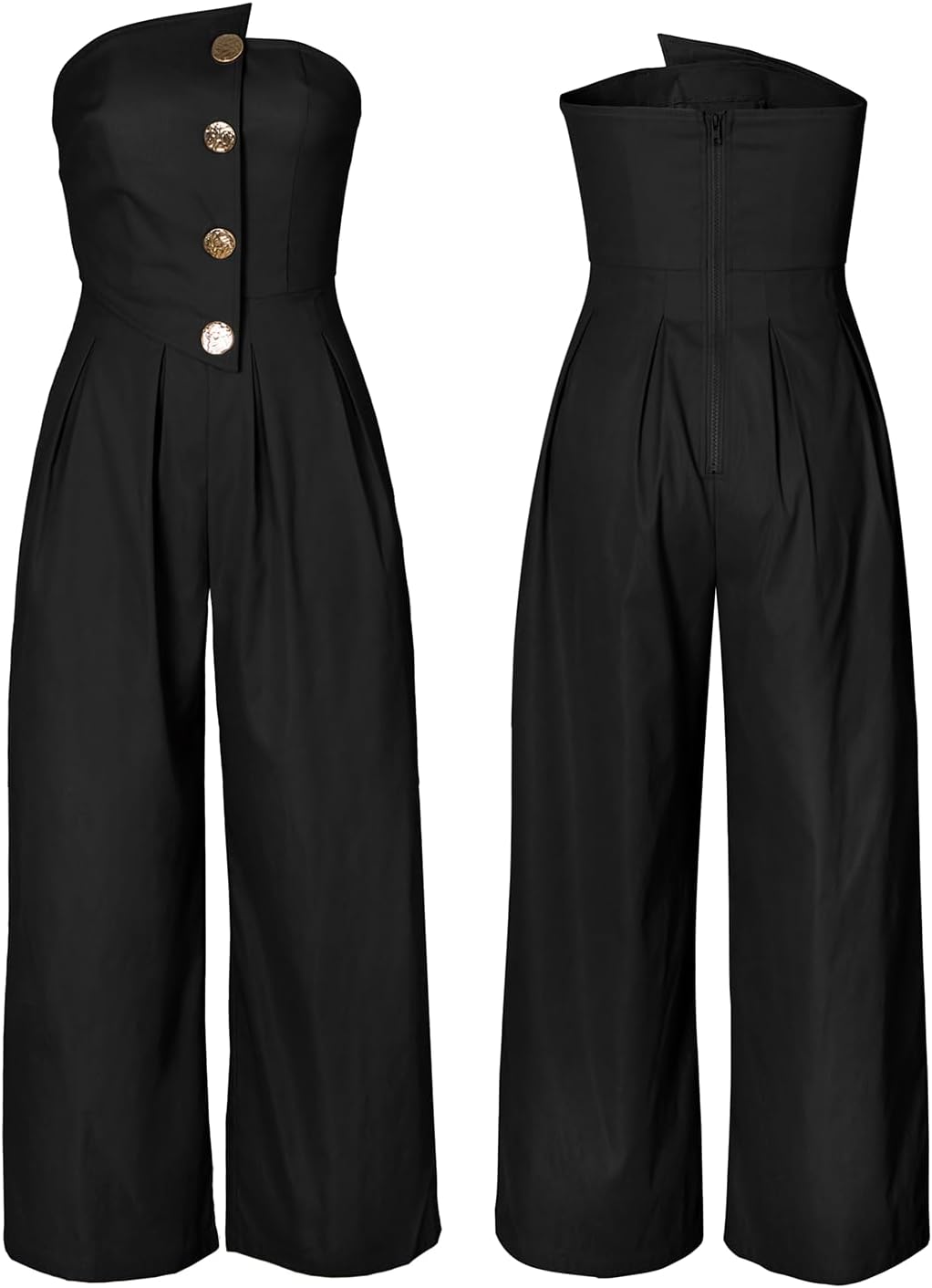 KANSOON Jumpsuits for Women Strapless Tube Top Wide Leg Long Pants Buttons Sexy One Piece Dressy Outfits - Image 9