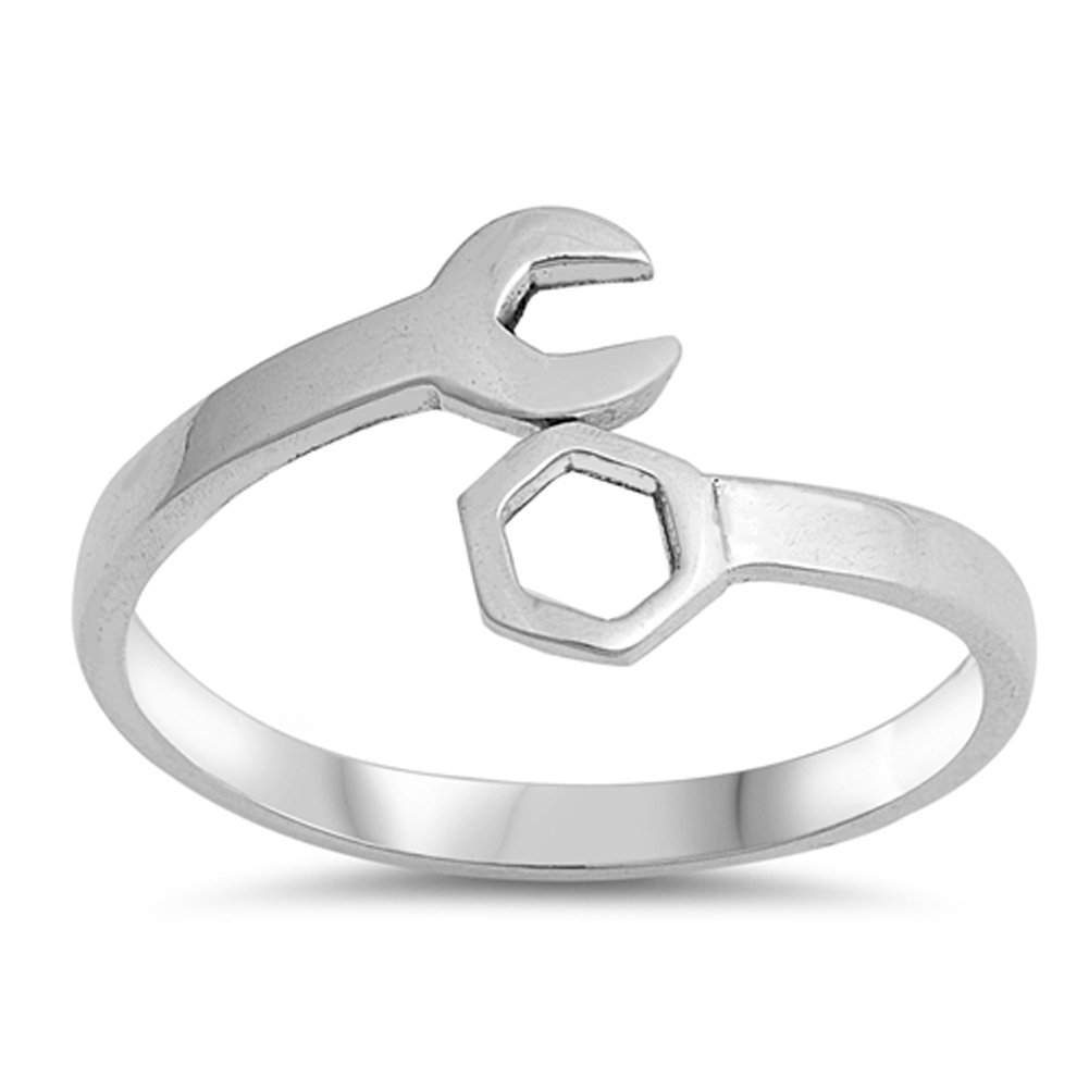 Wrench Cutout Wrap Polished Thumb Ring New 925 Sterling Silver