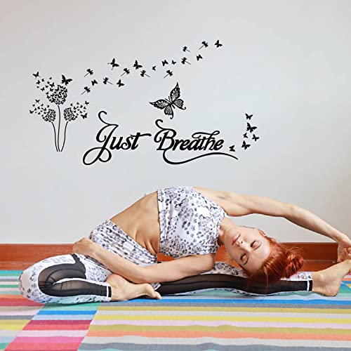 SUPERDANT Yoga Theme Wall Stickers Just Breathe Wall Decal Butterfly Dandelion Wall Art Inspirational Quotes Self-adsive Wallpaper for Yoga Room Bedroom Decorations Wall Sticker Vinyl Transfer - Image 3