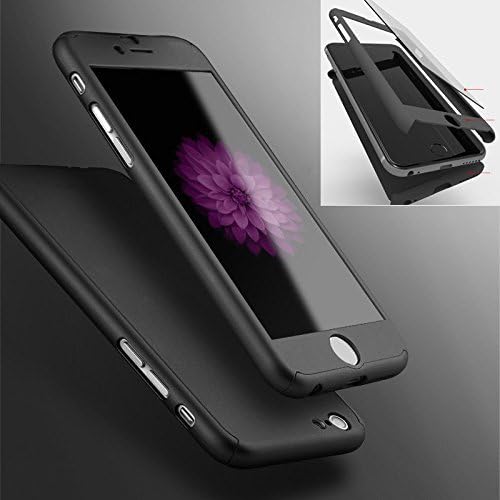Aulzaju iPhone 6/6s Full Body Case,iPhone 6 Black Front Back Case with Tempered Screen Protector for iPhone 6s Sleek Shockproof Cover