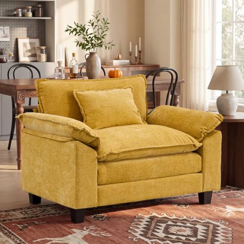 Image of Oprisen Modular Sectional Sofa, Comfy Cloud Couch, Chenille Sofa Sleeper with Deep Seat and Throw Pillows for Living Room (Yellow, 53 inch - Single Seat)