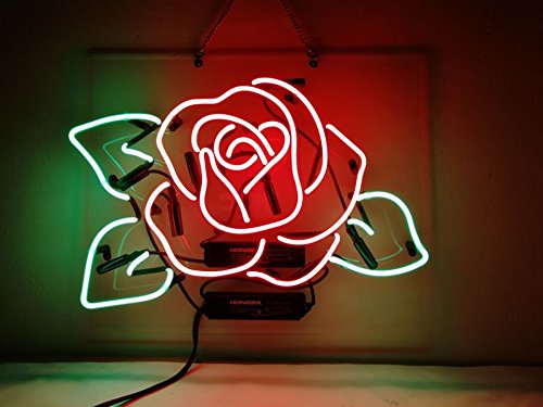 Red Rose Neon Light Beer Bar Pub Party Flower Store Shop Recreation Room Wall Window Display Neon Signs 19x15