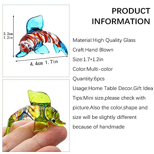 Hdcrystalgifts 6Pcs Art Glass Dolphin Figurines Ornament Hand Blown Sea Animal Sculpture Collectible Gift Home Desk Decoration #TOP5