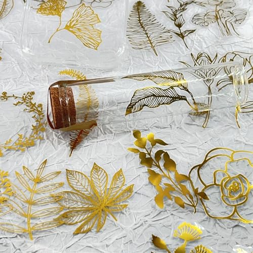 Image of 50PCS Boughs and Flowers Stickers Aesthetic PET Stickers Gold Stamp Decal Waterproof Decorative Decals for Scrapbook DIY Crafts Album Bullet Journal Planner Water Bottles Laptop Phone (Gold Stamp-C)