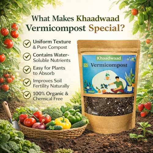 Image of Organic Vermicompost Fertilizer for Plants | Natural Manure & Soil Enricher for Home Garden, Terrace Garden, Pots, Planters & Vegetable Plants - 5kg