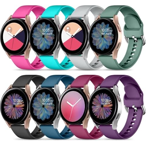 Maledan 8 Pack Band Compatible with Samsung Galaxy Watch 7 6 5 4 Band 40mm 44mm,Galaxy Watch 5 Pro 45mm/Watch 6 4 Classic 42mm 46mm 43mm 47mm/Active 2, 20mm Soft Silicone Sport Strap Women Men, Small Cover