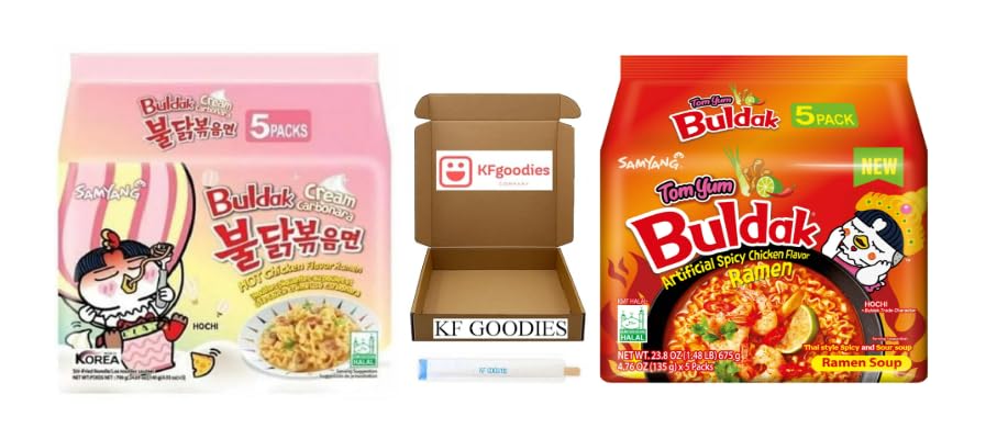 KF GOODIES Korean Ramen Variety Pack Gift Box (10 Count) – Spicy Buldak Noodle Assortment for Birthdays, College Care Packages, Office Snacks, and Gift Baskets