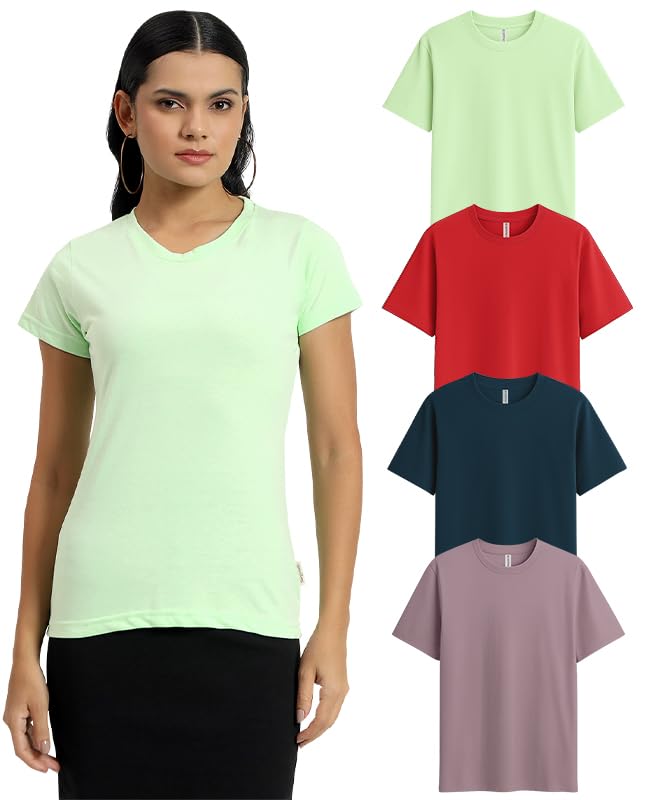 Image of Sleepynuts Women's Plain Round Neck Regular Fit Half Sleeve Cotton T Shirt
