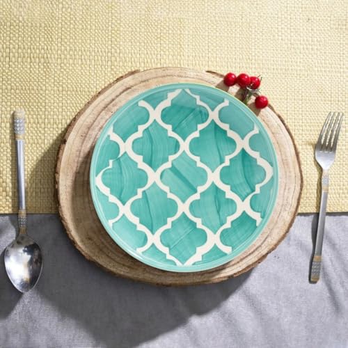 Image of Extra Strong Quarter Serving Ceramic 7.28 Inch Plates, Moroccan Decorative Dinnerware Side Thali for Snacks, Dessert, Small Meals, Salad & Gifting (Seafoam Green, Set of 2)