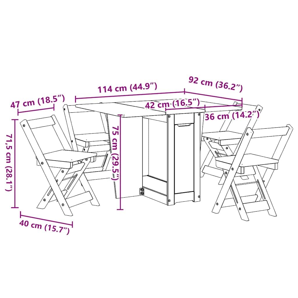 vidaXL Set da Pranzo 5 pz Corona Pieghevole Grigio in Legno di Pino, Set Sala da Pranzo, Tavolo da Pranzo e sedie, Tavolo da Cucina e sedie