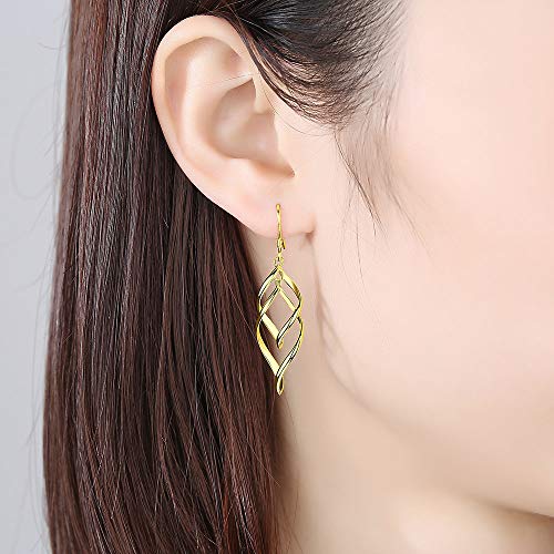 DESIMTION Gold Earrings for Women 14K Yellow Gold Plated Infinity Sterling Silver Earrings Twist Wave Post Drop Dangle Earrings - Thumbnail 2