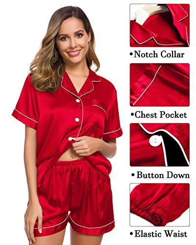 SWOMOG Womens Silk Satin Pajama Sets 3Pcs Button Down Pj Set Short Sleeve Sleepwear Loungewear Pjs Nightwear XS-XXL3