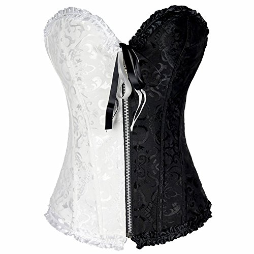 Women's Lace Up Boned Plus Size Overbust Corset Bustier Bodyshaper Top Fight Color (XL, White&Black)