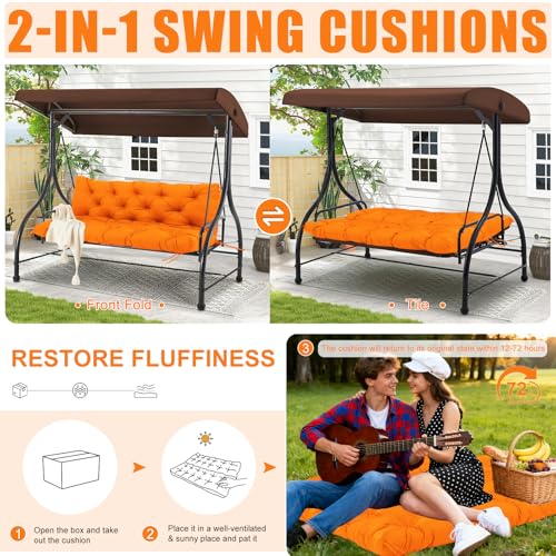 Image of Porch Swing Cushions Outdoor 40 inch x 40 Waterproof Swing Cushions 3 Seater Replacement with Backrest & 8 Ties 5 inch Thick Bench Swing Cushions for Outdoor Furniture Patio(Orange)
