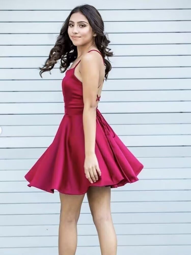 Eightale Vestido corto de satén para fiesta de graduación 2024 para adolescentes con bolsillos, vestido de graduación