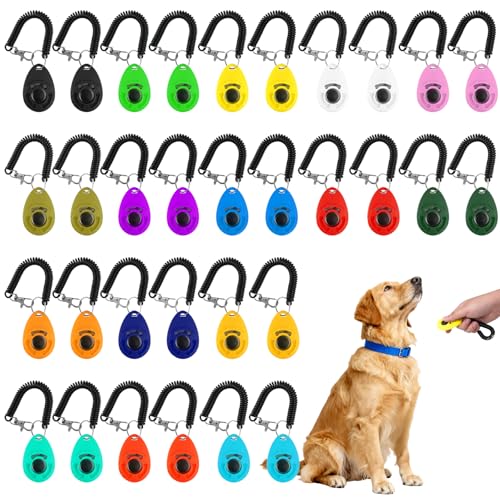UCEHIPAW 32 Pcs Dog Training Clicker with Wrist Strap Multicolor Pet Behavioral Training Accessories...