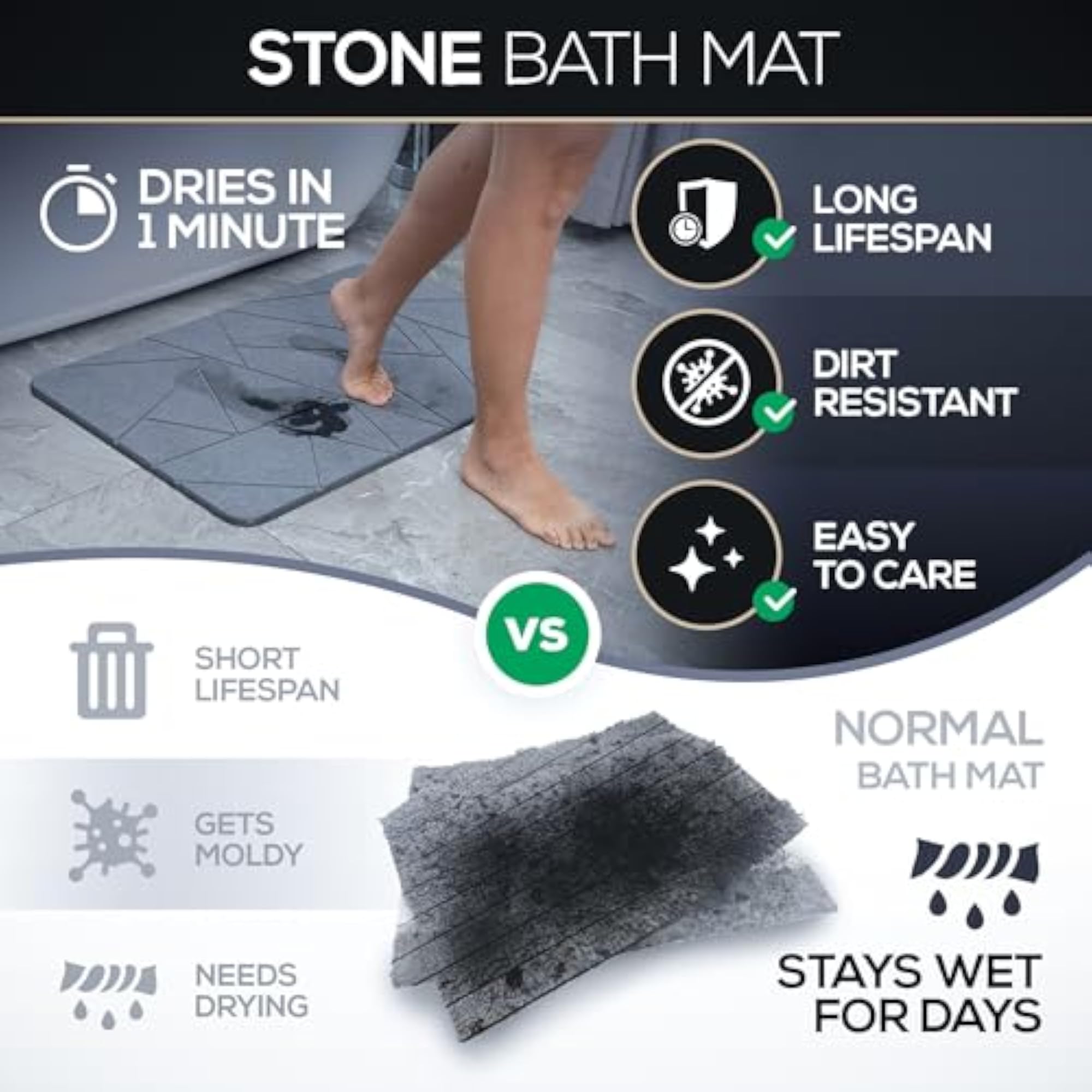 Diatomaceous Earth Non-Slip Shower Mat, Quick-Drying
