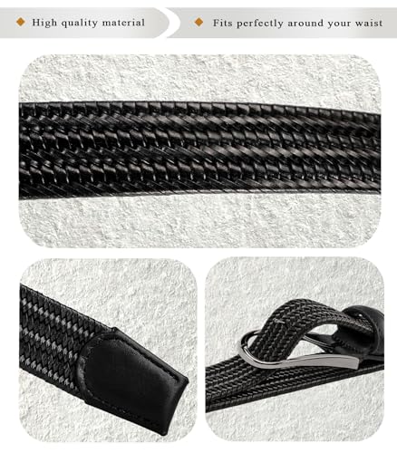 Genuine Leather Braided Belt for Men Jeans Golf, 1 3/8" Stretch Woven Leather Belts Casual2