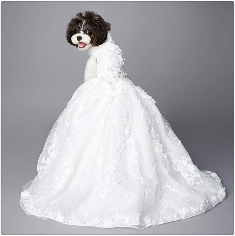 Handmade Dog Clothes Wedding Dress Princess Gown Trailing Sequin Evening Party Skirt (Medium)