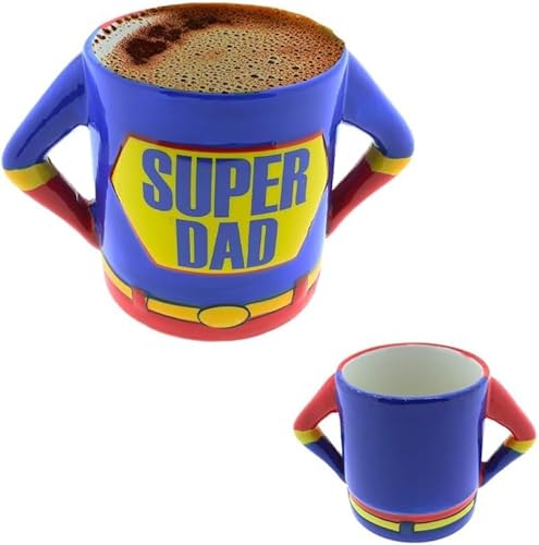 Avilia Tazza Super Dad 450ml in Ceramica - Regalo Festa del Papà, Tema Supereroe Rosso e Blu, Ideale per Tè e Caffè, Design Eroico con Braccia Manici Avilia Tazza Super Dad 450ml in Ceramica - Regalo Festa del Papà, Tema Supereroe Rosso e Blu, Ideale per Tè e Caffè, Design Eroico con Braccia Manici