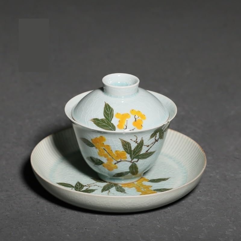GSOUL Kungfu Tea cup Travel Coffee Cup Ice Crack Hand-painted Lidded Bowl Household Underglaze Colored Ceramic Tea Brewing Retro Set Small Tea Cups