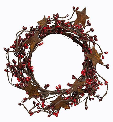 CWI Gifts Pip Berry Ring with Rusty Stars, 4 by 8-Inch, Red/Burgundy