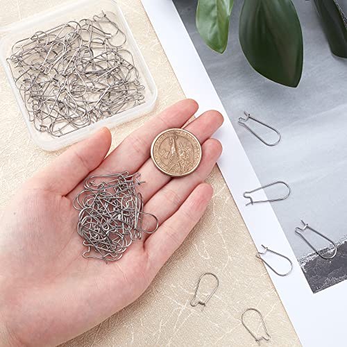CREATCABIN 1 Box 100Pcs 2 Sizes Kidney Earrings Hook Silver Plated Stainless Steel Ear Wire Hypoallergenic Earwire Connector Tone for Jewelry Making Man Women DIY Dangle Earring Findings - Image 3